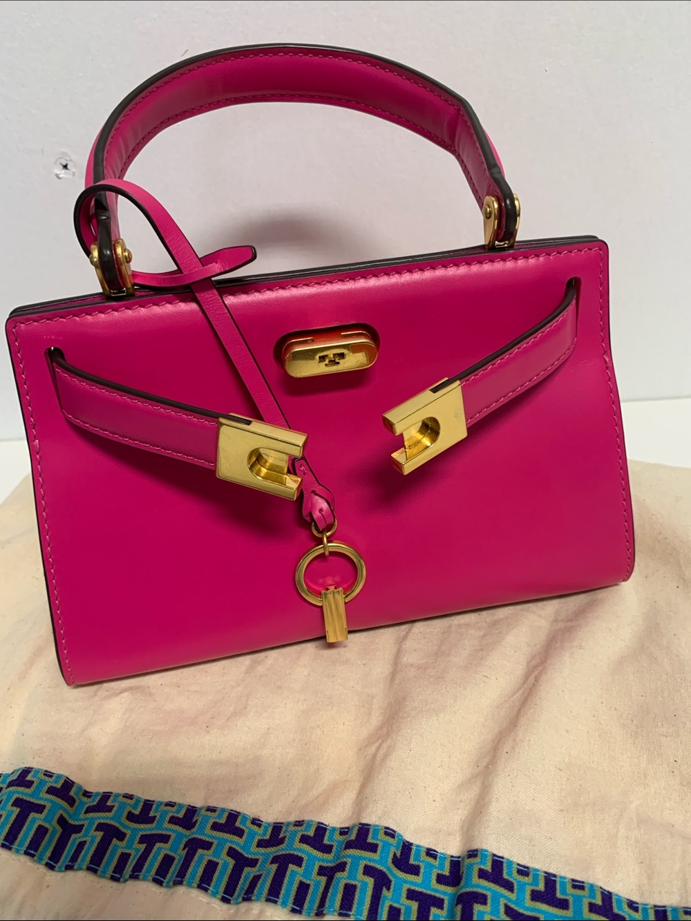 Tory Burch Hot Pink Mini Top-Handle Bag with Gold Hardware - Picture 11 of 12